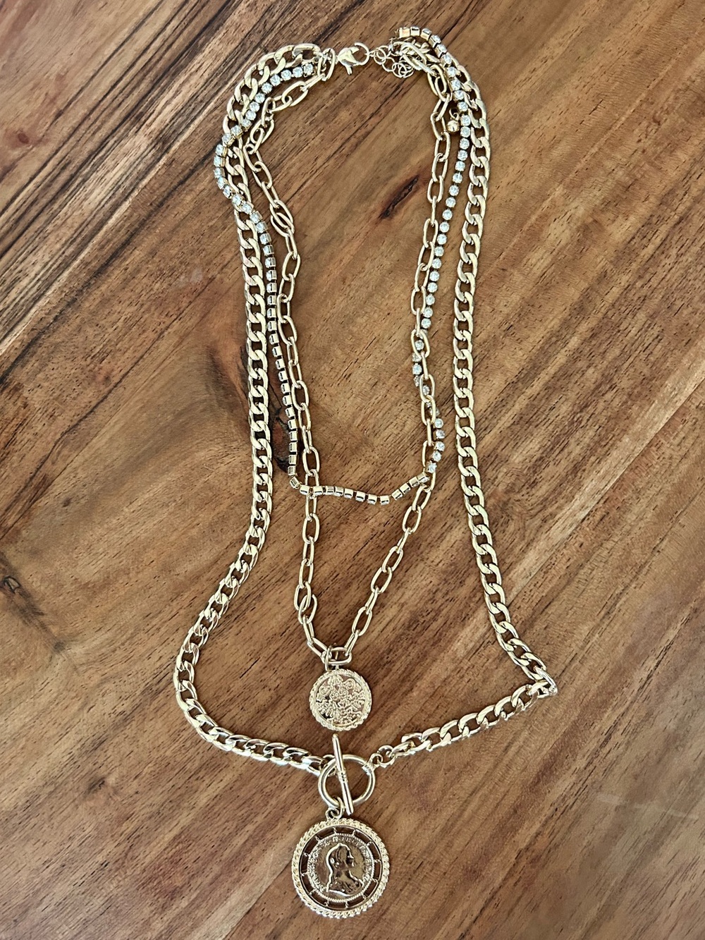 Gold Multi-Layer Coin Pendant Necklace for Women